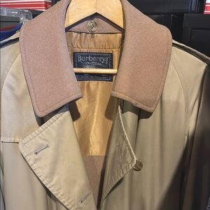 Burberry Tan Trench Coat with Smooth Fabric and Diagonal Seam